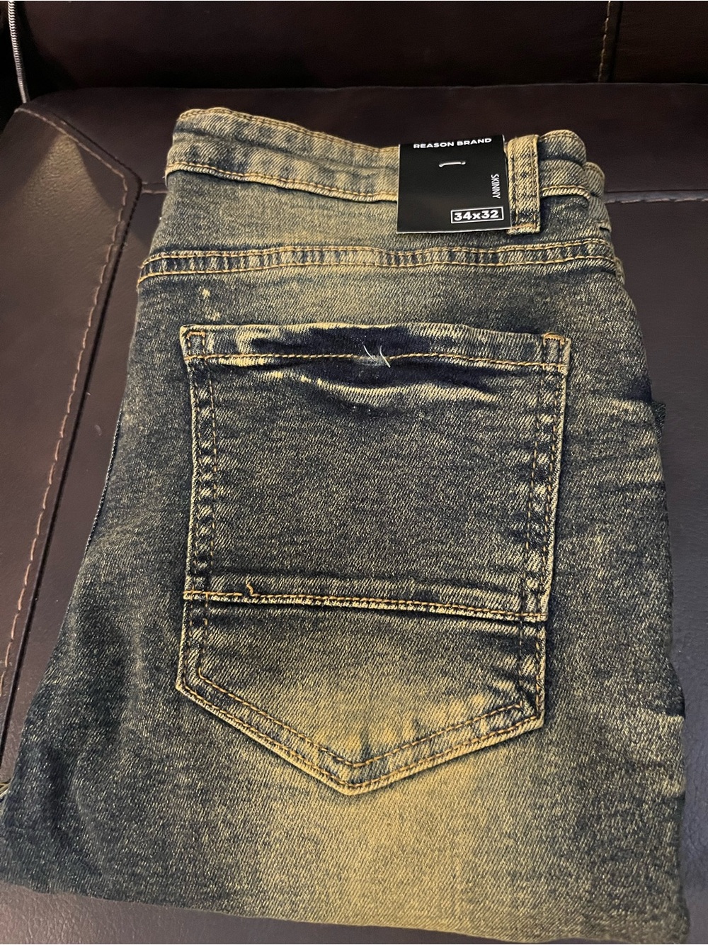 Reason Brand Men’s Skinny Jeans 34x32 Distressed Acid Wash Ripped Denim NWT